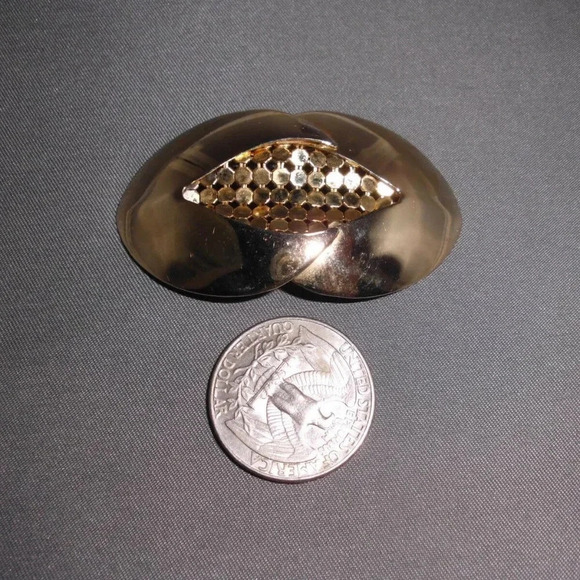 Gold Tone Toned Metal Mesh Oval Pin Brooch - Picture 4 of 4